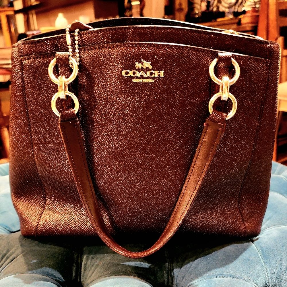 COACH Bordeaux Sparkling  Pebbled Leather Satchel Bag